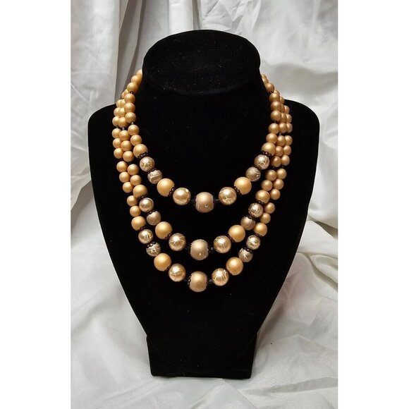 Vintage Japan Triple Strand Faux Pearls Silver Tone Clasp Hand Painted Signed - Picture 1 of 5